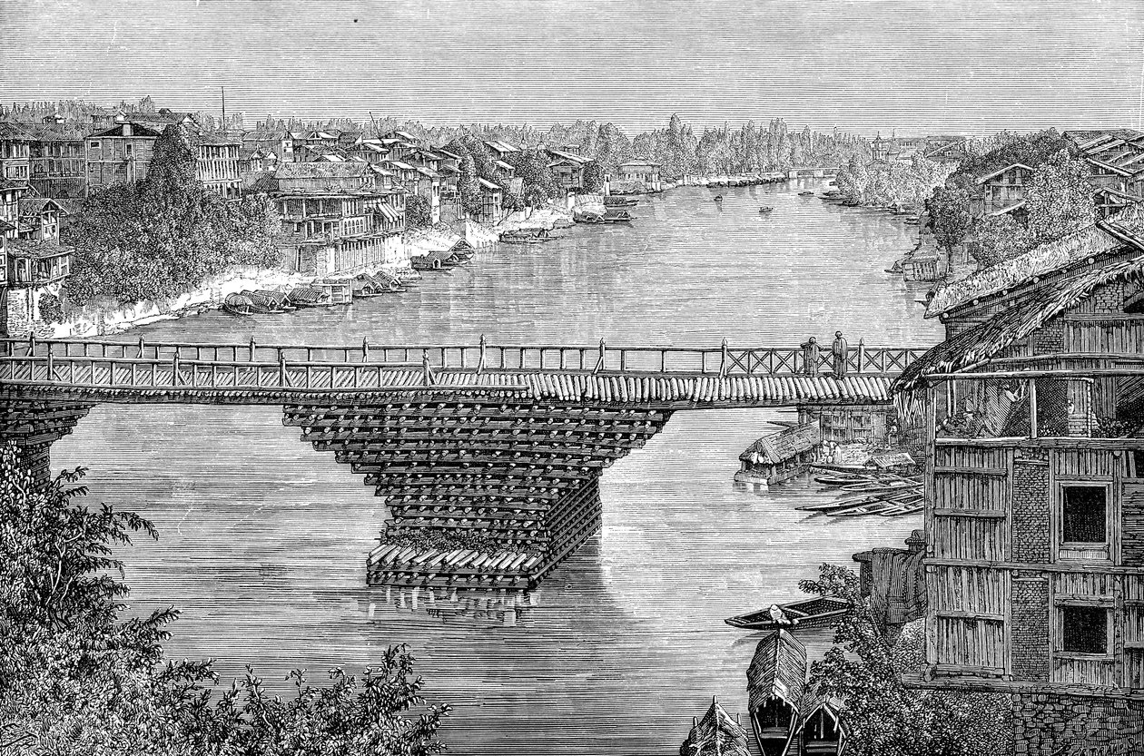 A ponte Srinagar sobre o rio Jhelum, Paquistão, 1895 de Unbekannt