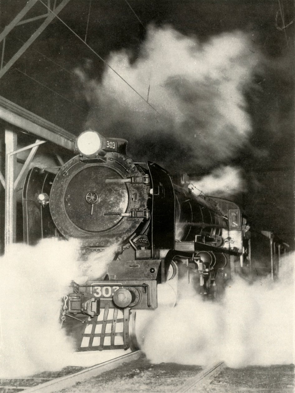 The Sydeny Limited saindo da Estação Spencer Street, Melbourne, às 18h, 1935-36. de Unbekannt