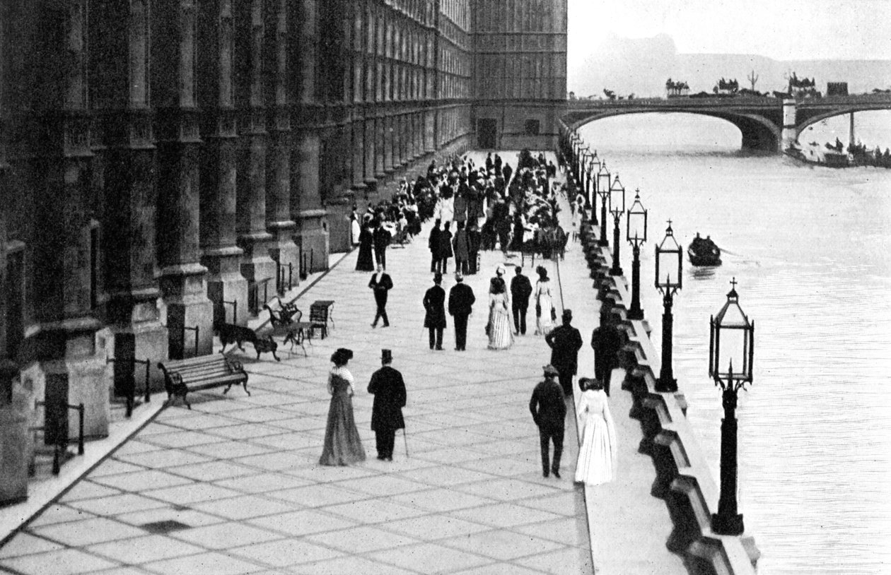 The Terrace, chá da tarde, Palácio de Westminster, Londres, c1905 de Unbekannt