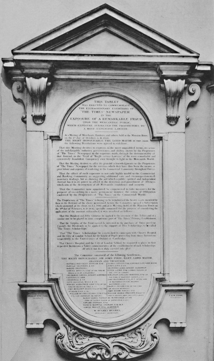 The Times Memorial em Lloyds, c1800s, 1928 de Unbekannt
