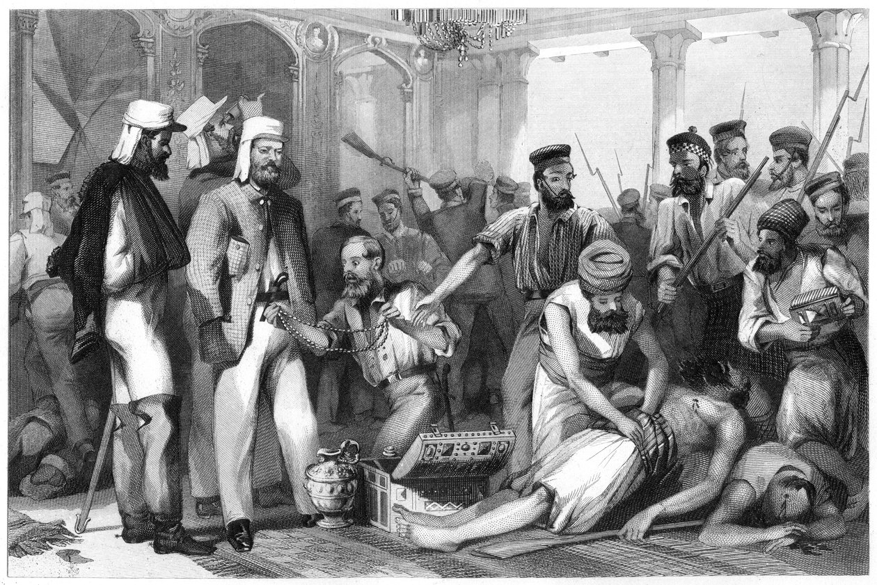 O correspondente do Times observando o saque do Kaiser Bagh, 1858, c1860 de Unbekannt