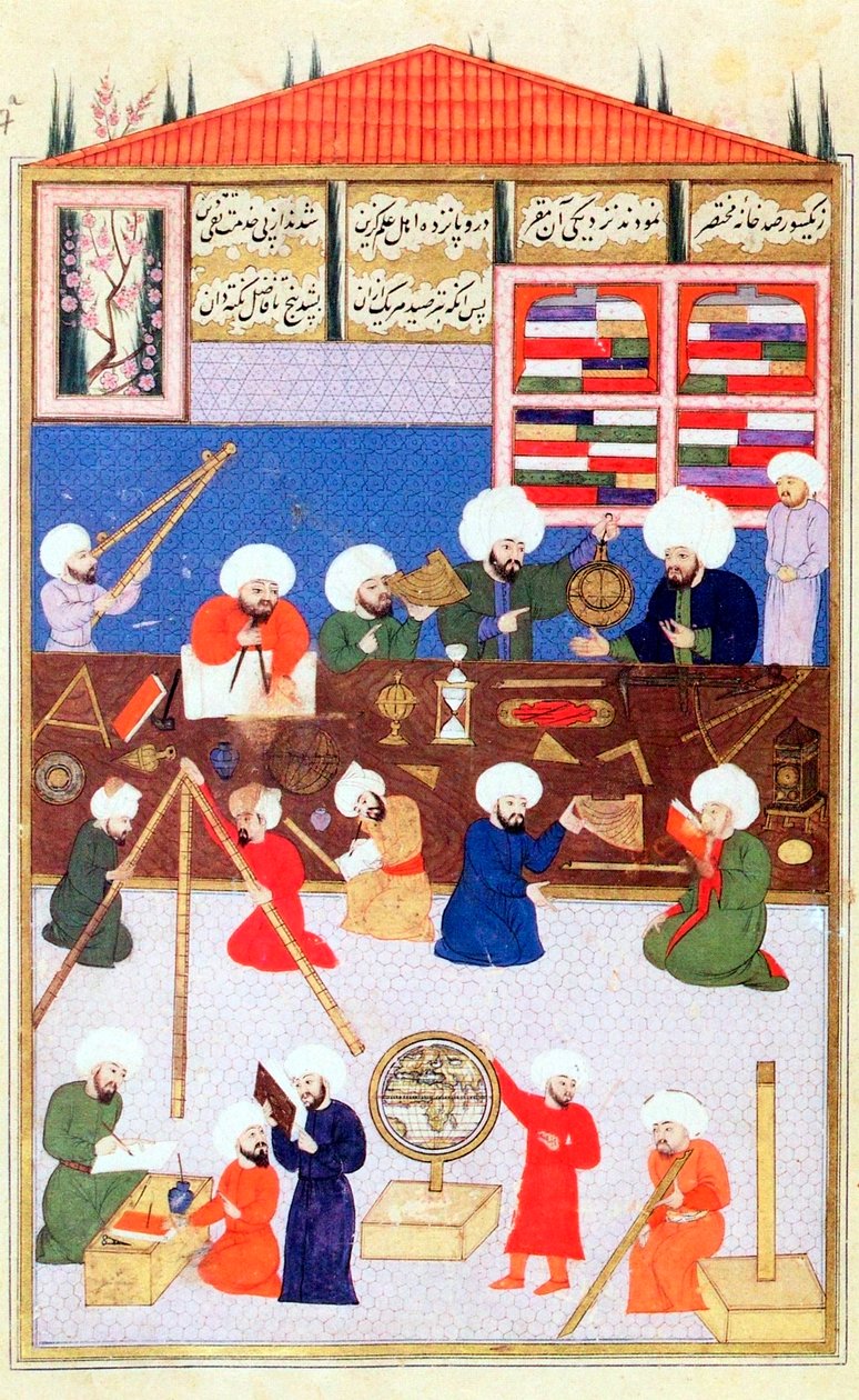 O astrônomo turco Takiuddin em seu observatório em Galata, Istambul, 1581 de Unbekannt