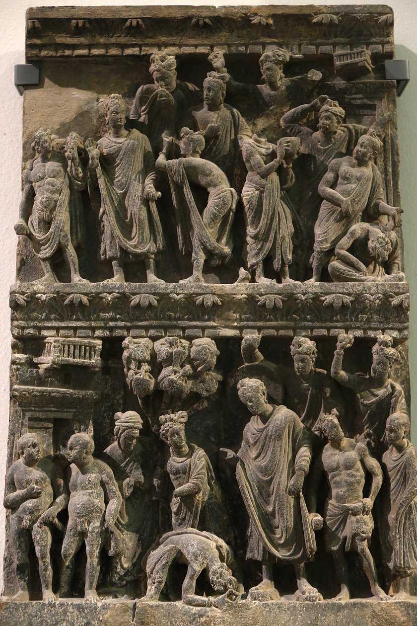 O Museu Victoria e Albert. Alívio mostrando um atentado contra a vida do Buda. 100-200. O xisto. Gandhara/Northwest Pakistan. Reino Unido. de Unbekannt