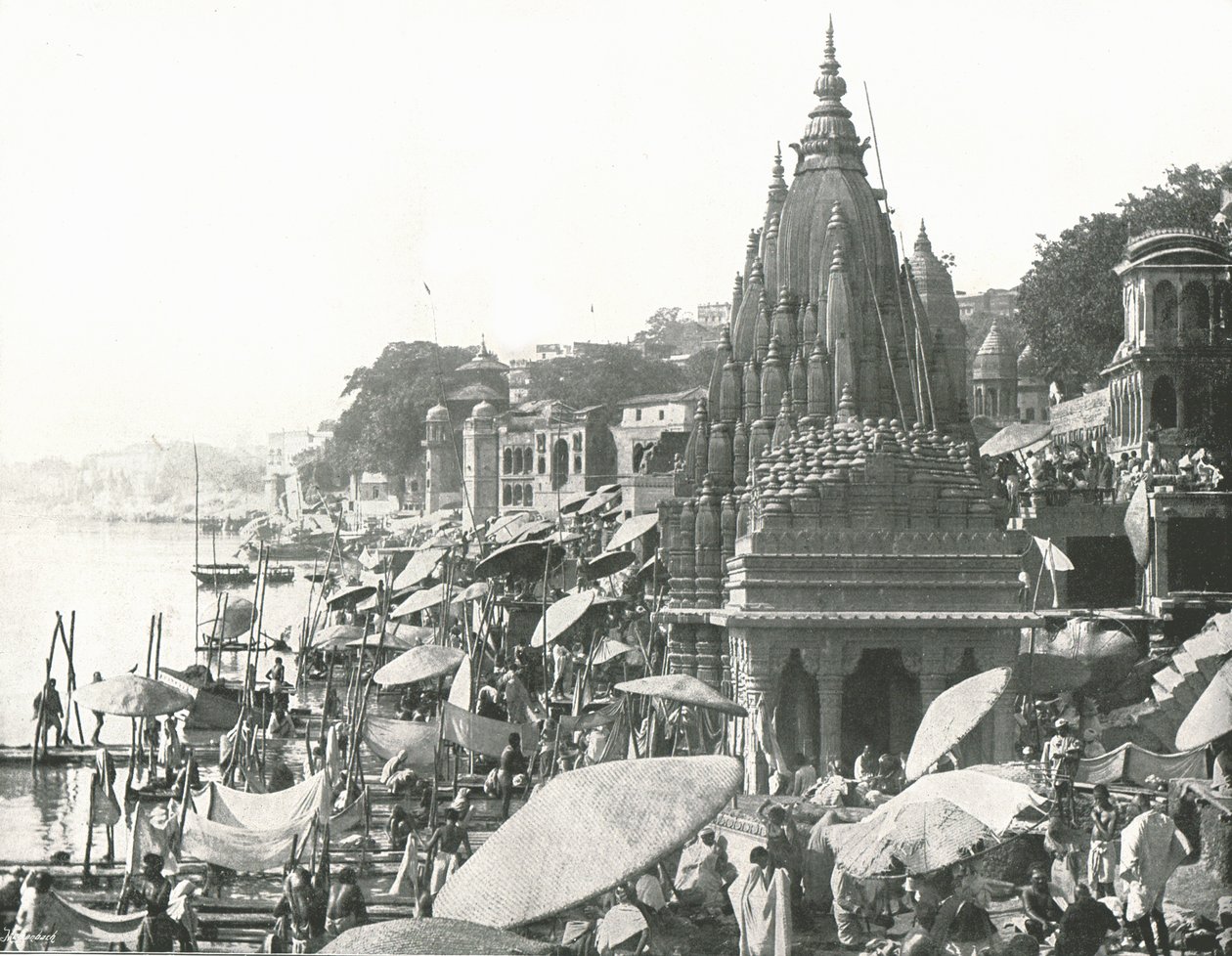 A lagoa de Vishnu e Ghat, Benares, Índia, 1895. de Unbekannt
