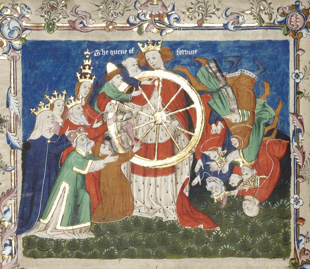 A Roda da Fortuna de um manuscrito do Livro de Tróia de John Lydgate, meados do século XV de Unbekannt