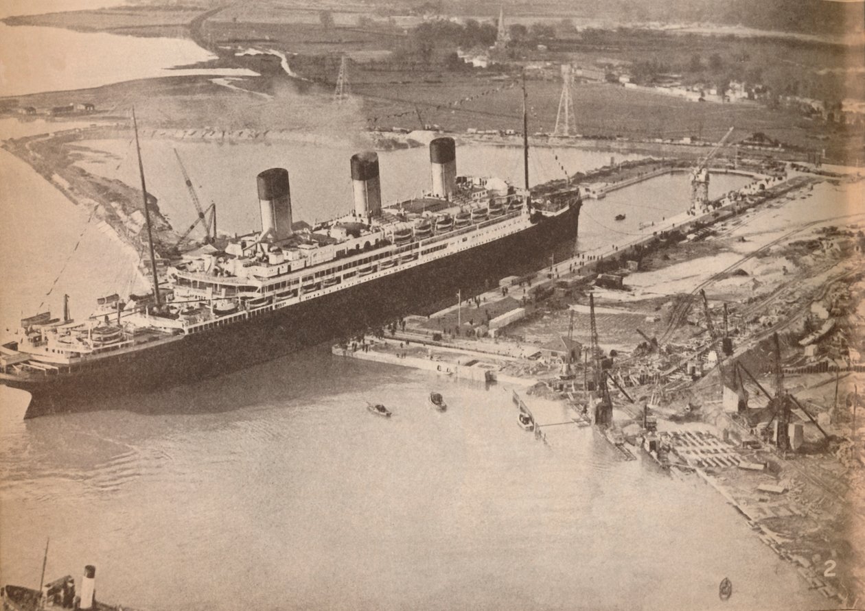 O White Star Liner Majestic entra na maior doca do mundo em Southampton, c1934, 19 de Unbekannt