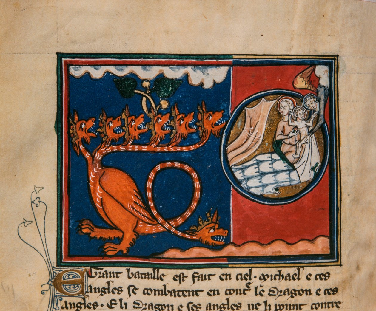A Mulher e o Dragão. Miniatura de: Apocalipse de Saint Jean, ca 1320. de Unbekannt