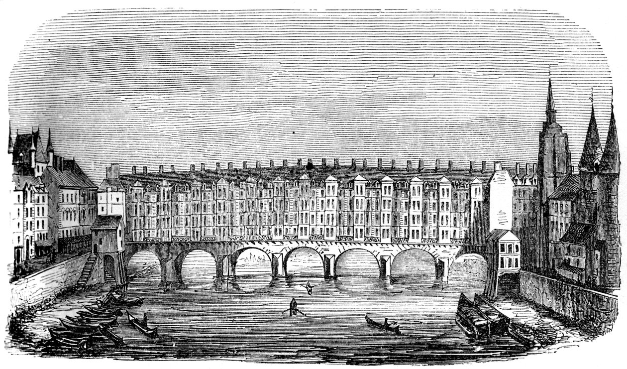 A antiga ponte de Changers, Paris, França, século c16th 1849 de Unbekannt
