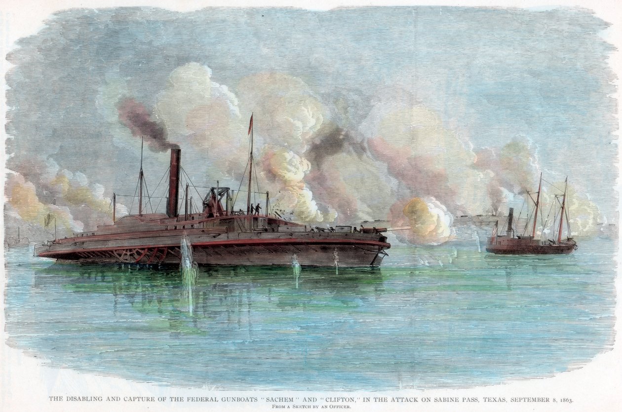 O ataque a Sabine Pass, Texas, Guerra Civil Americana, 8 de setembro de 1863 de Unbekannt