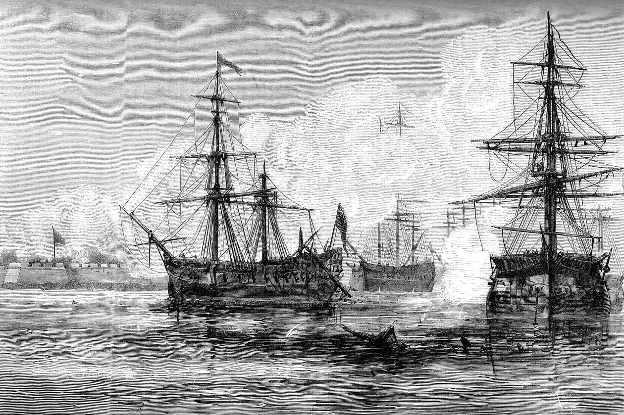 O ataque à ilha de Sullivans, Carolina do Sul, 1776 c1880 de Unbekannt