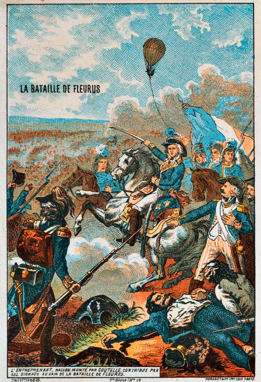 O balão Entreprenant, pilotado por Coutelle, na Batalha de Fleurus, 1794, década de 1890 de Unbekannt
