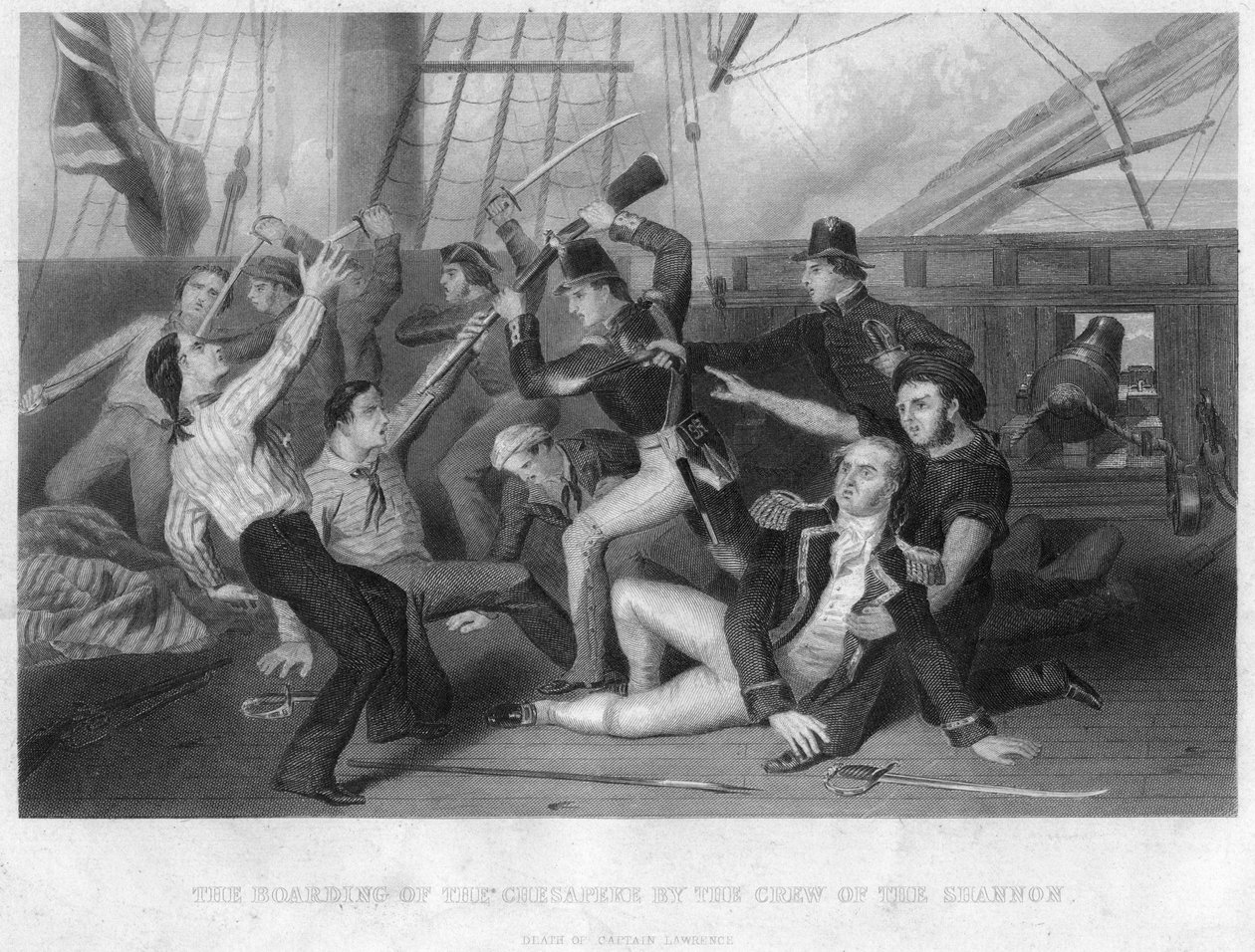 O embarque do HMS Chesapeke pela tripulação do HMS Shannon, 1813 de Unbekannt