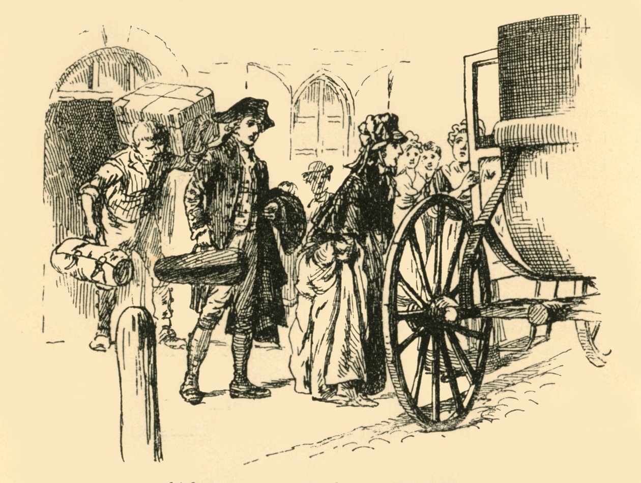 A carruagem que deveria transportar os viajantes parou na porta, em 1907. de Unbekannt