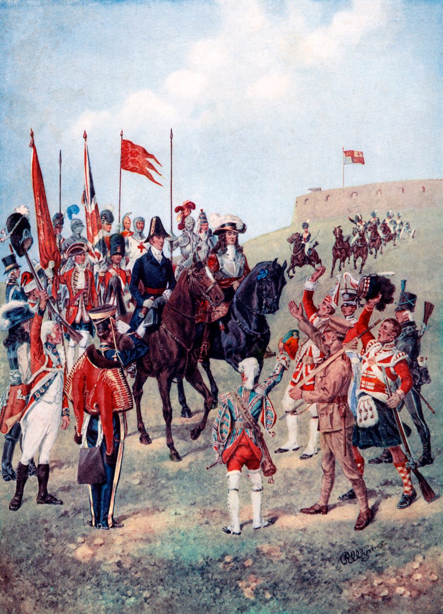 A cavalaria encontra a infantaria no campo de batalha, 1910 de Unbekannt