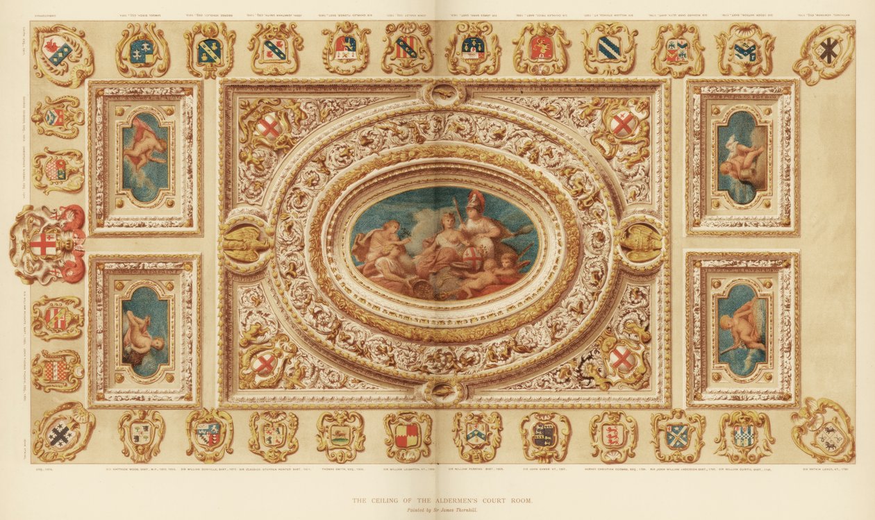 O teto da sala do tribunal de Aldermens, Guildhall, cidade de Londres, século 1886 de Unbekannt