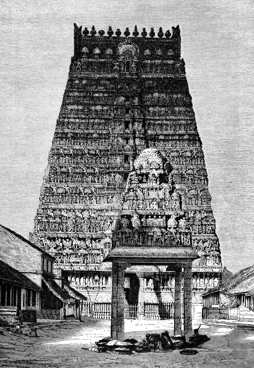 A principal gopura do templo em Kumbakonam, Índia, 1895 de Unbekannt