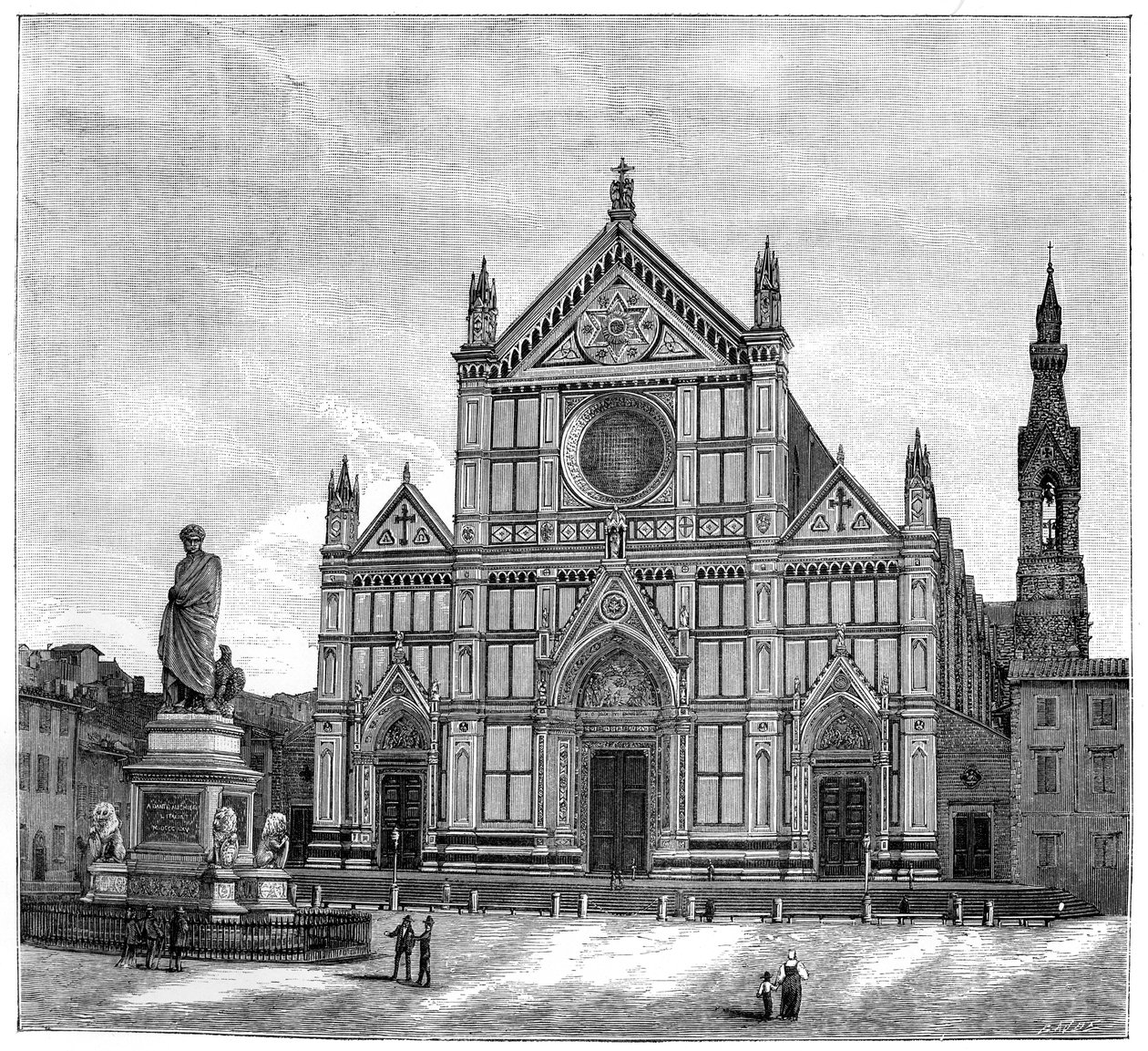 A igreja e a praça da Basílica de Santa Croce, Florença, Itália, 1882 de Unbekannt
