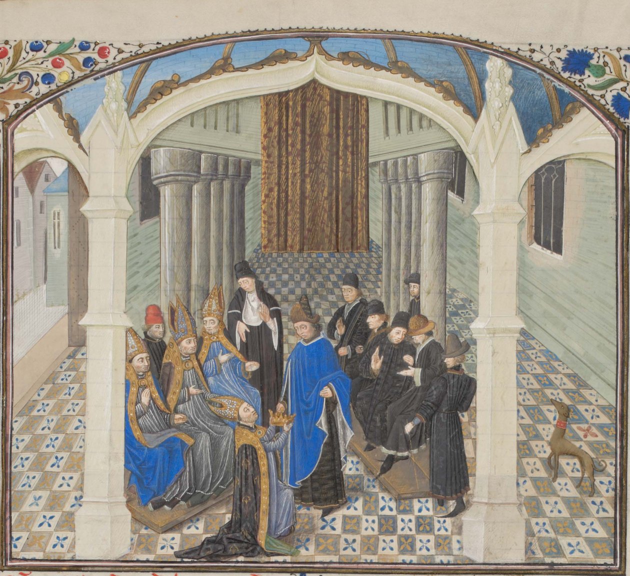 A coroação de Baldwin II em 1118. Miniatura da História de William of Tyre, 1460s de Unbekannt