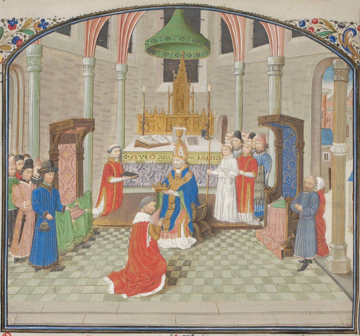 A coroação de Baldwin I no dia de Natal de 1100. Miniatura da História de William of Tyre, 1460 de Unbekannt