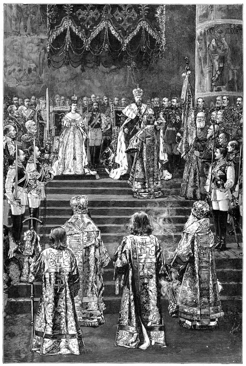A coroação do imperador Alexandre III e da imperatriz Maria Fyodorovna, 1883 final do século XIX de Unbekannt