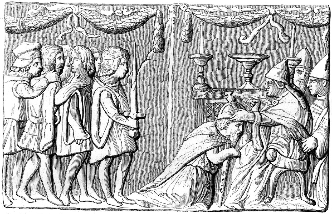 A coroação do imperador Sigismundo 1368-1437 pelo papa Eugênio IV, século XV 1849 de Unbekannt