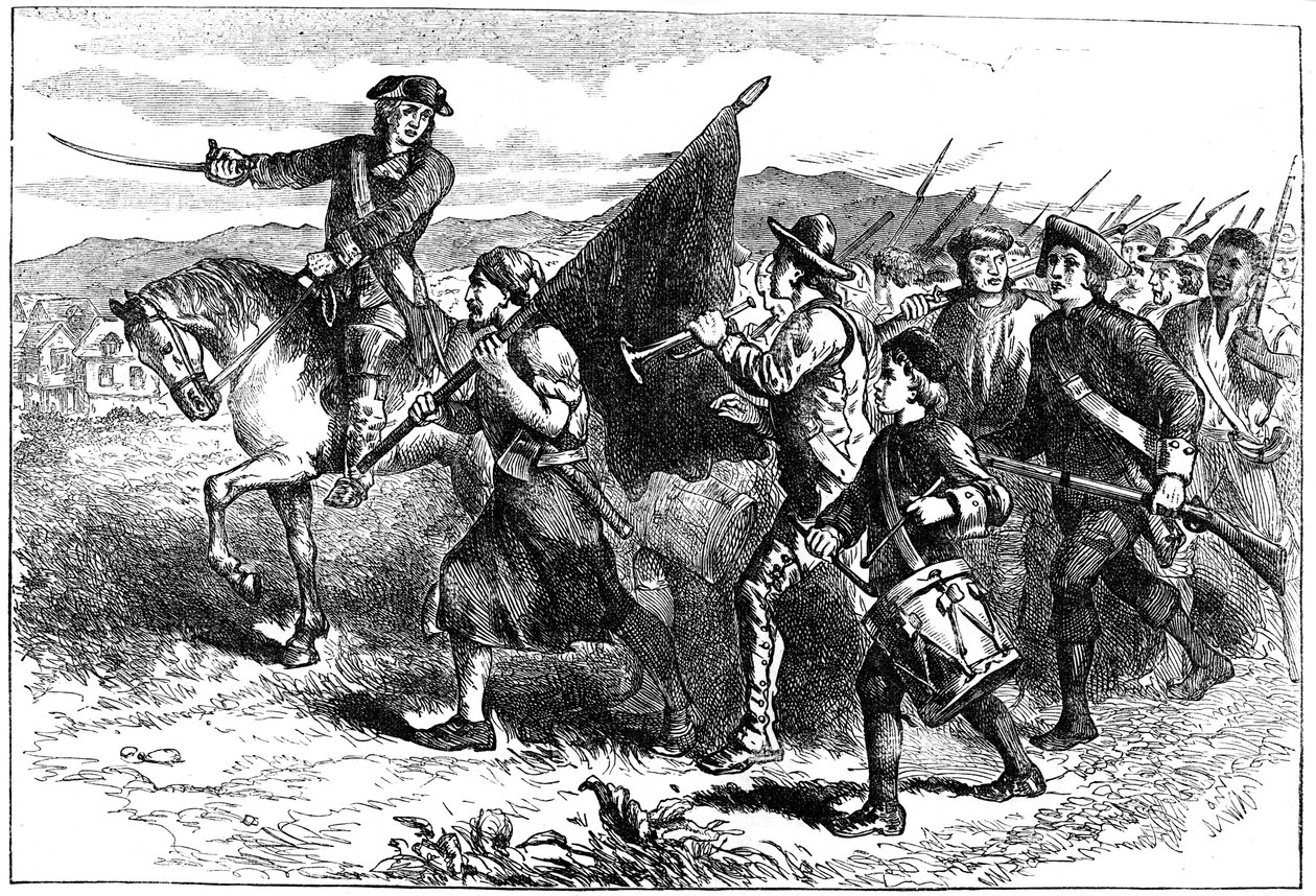 A multidão em Springfield com a bandeira negra, c1776-1781 c1880 de Unbekannt