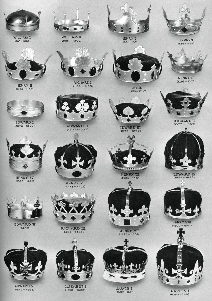 As coroas dos soberanos ingleses de Guilherme, o Conquistador, a Carlos I, 1937 de Unbekannt