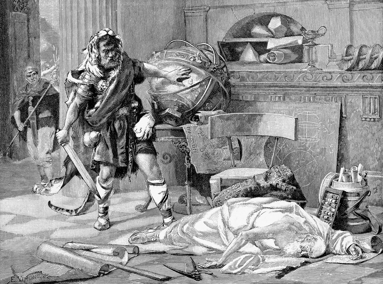 A morte de Arquimedes na captura de Siracusa pelos romanos, 212 aC no final do século XIX de Unbekannt
