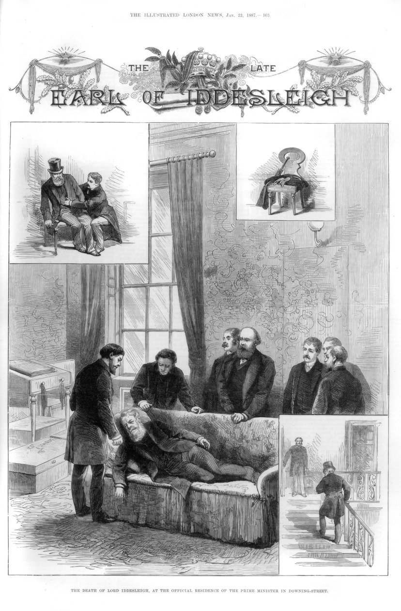 A morte de Lord Iddesleigh em Downing Street, Londres, 1887 de Unbekannt
