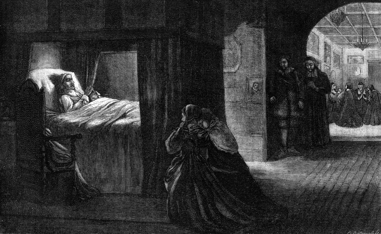 O leito de morte de Oliver Cromwell, 3 de setembro de 1658, século XIX de Unbekannt