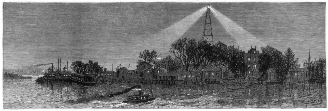 A luz elétrica no Hell Gate, Nova York, 1885 de Unbekannt