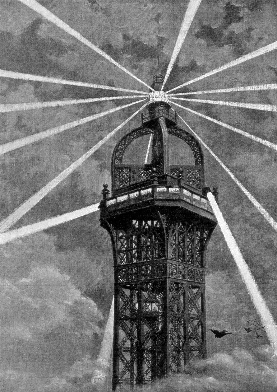 A luz elétrica no topo da Torre Eiffel, Paris, 1889 de Unbekannt