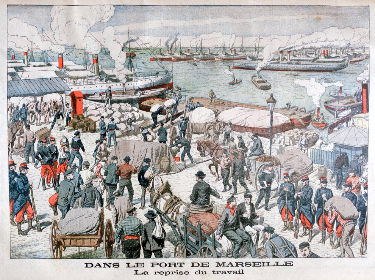 O fim da greve dos trabalhadores portuários no porto de Marselha, França, 1904 de Unbekannt