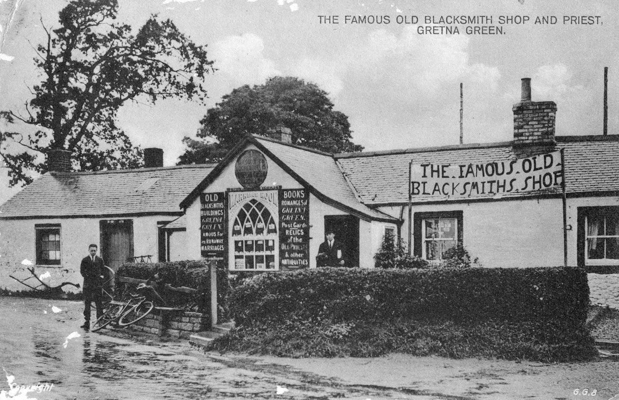 A famosa e antiga loja de ferreiros, Gretna Green, Dumfriesshire, Escócia, século XX de Unbekannt