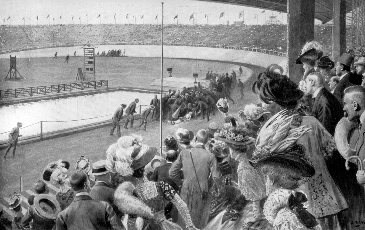 O fim da maratona, Jogos Olímpicos, Londres, 1908, c1920 de Unbekannt