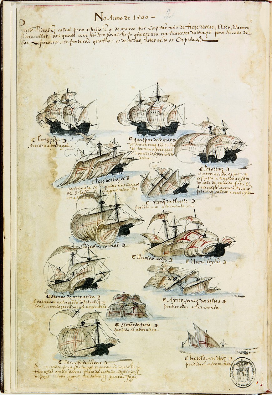 The fleet of Pedro Álvares Cabral in 1500. From Livro das Armadas, ca 1568. de Unbekannt