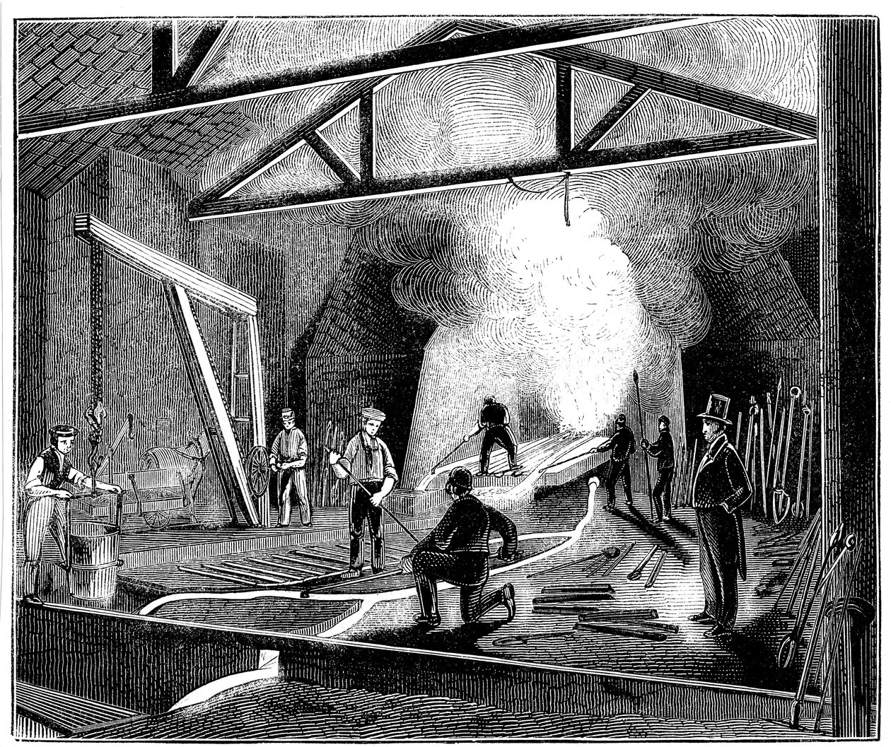 A fundição ou fundição, Butterley Ironworks, Derbyshire, 1844 de Unbekannt