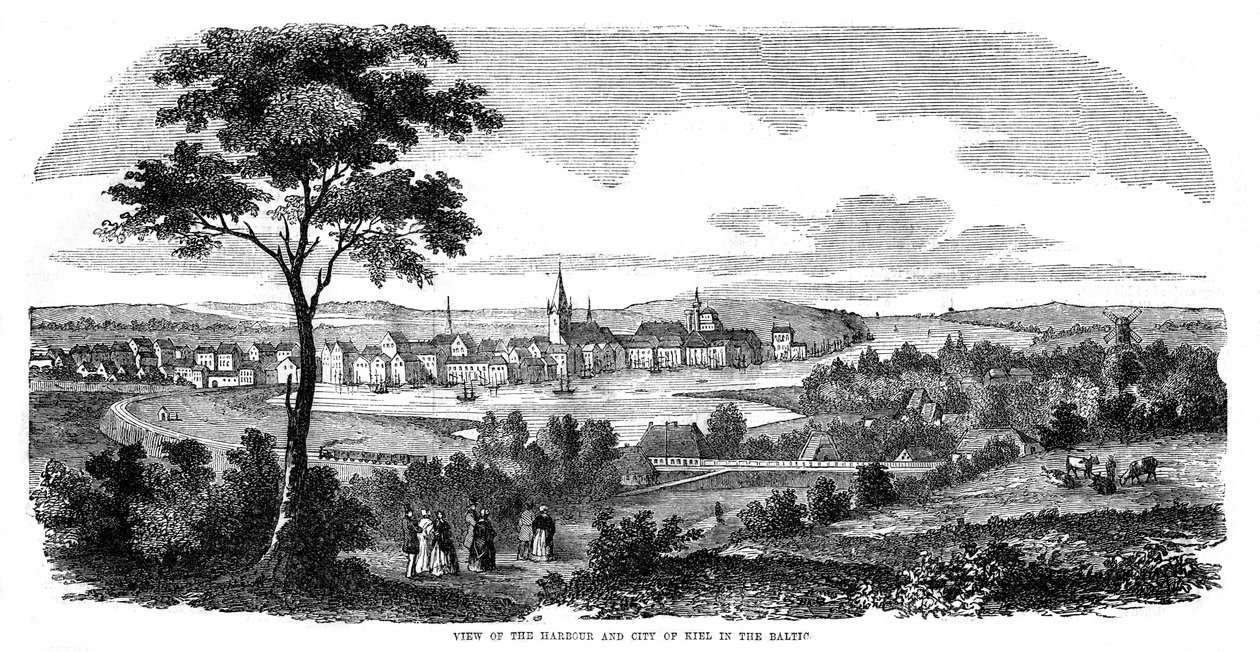 O porto e a cidade de Kiel, norte da Alemanha, 1855 de Unbekannt