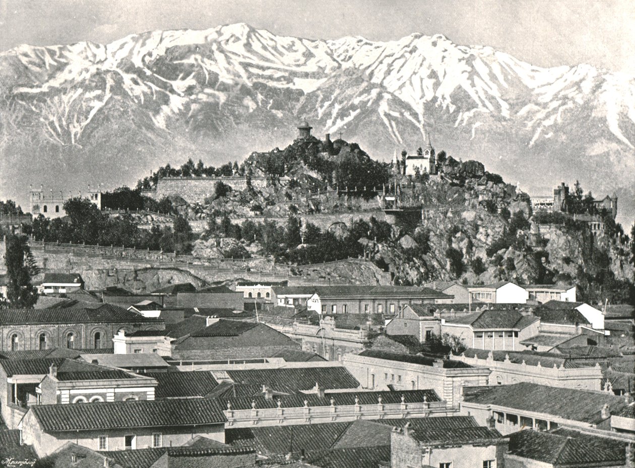 A colina de Santa Lúcia com os Andes ao fundo, Santiago, Chile, 1895. de Unbekannt
