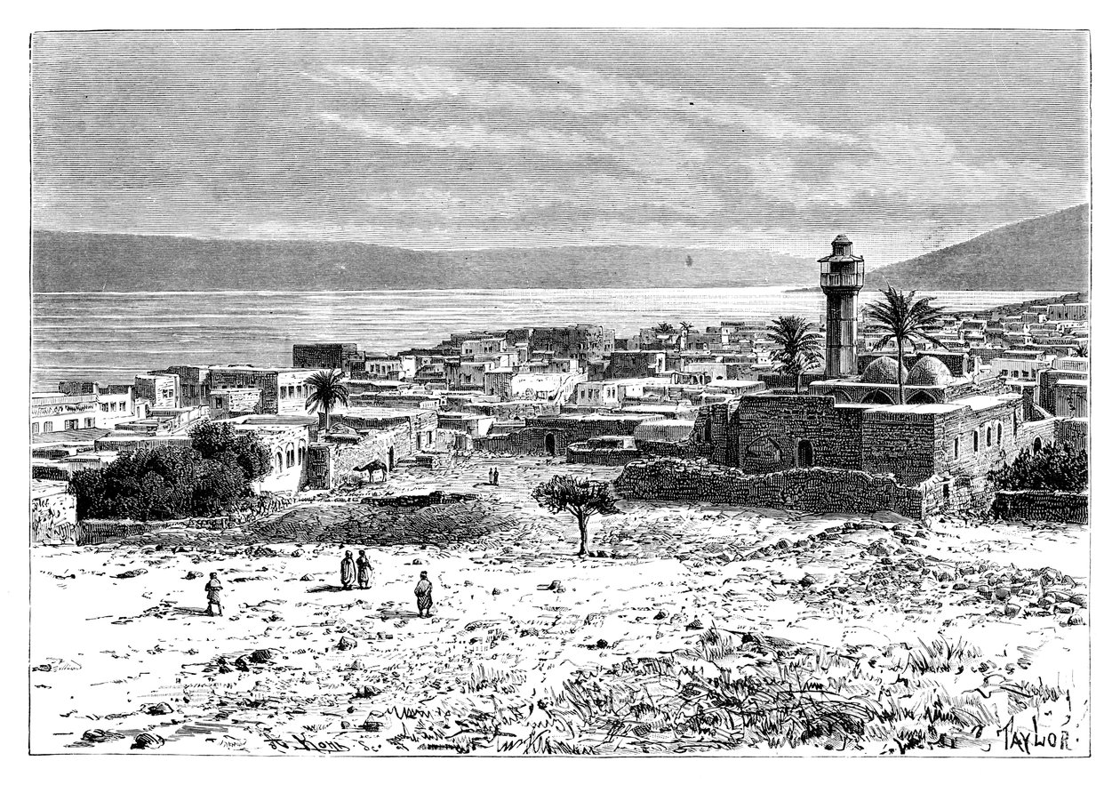 O lago e a cidade de Tiberíades, Israel, 1895 de Unbekannt