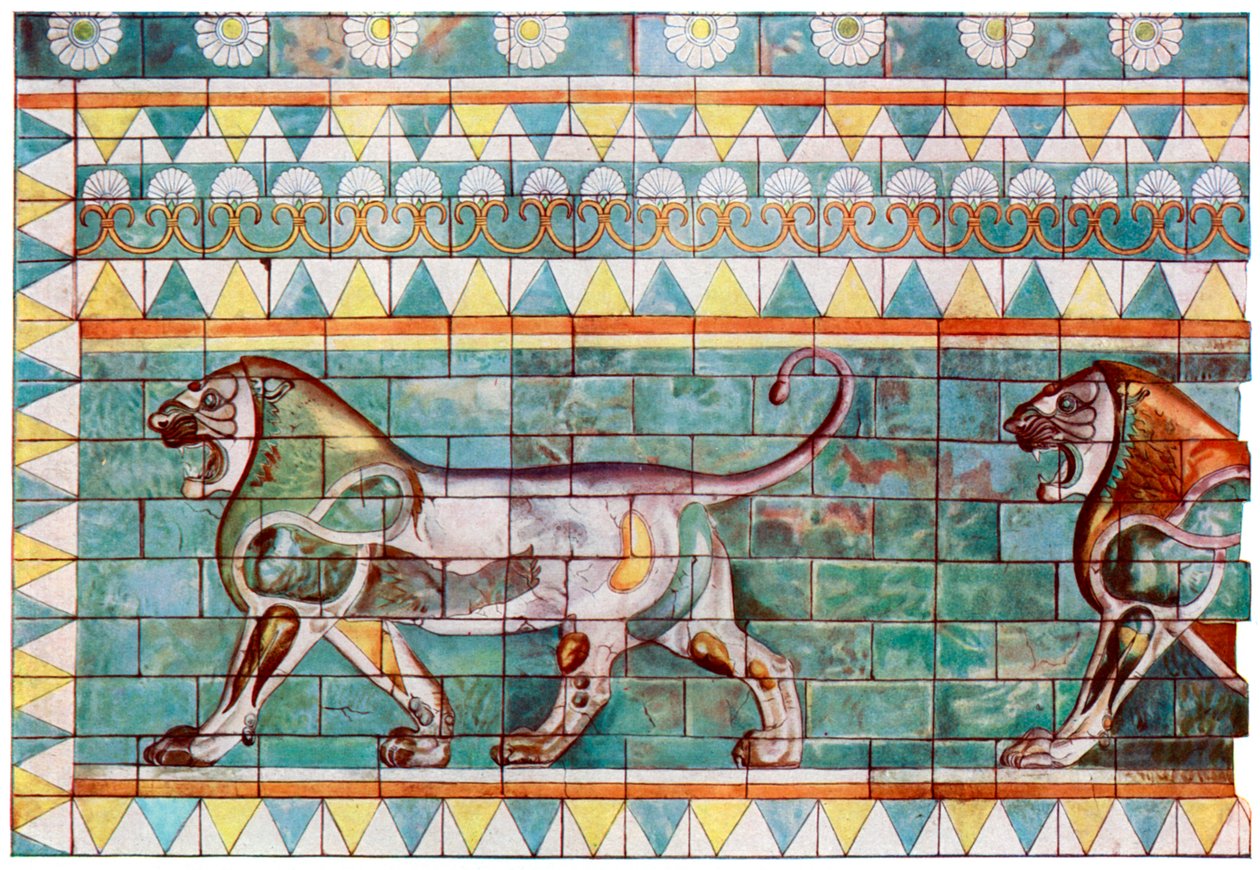 O friso do leão do palácio de inverno do rei Dario em Susa, Irã, 1933-1934 de Unbekannt