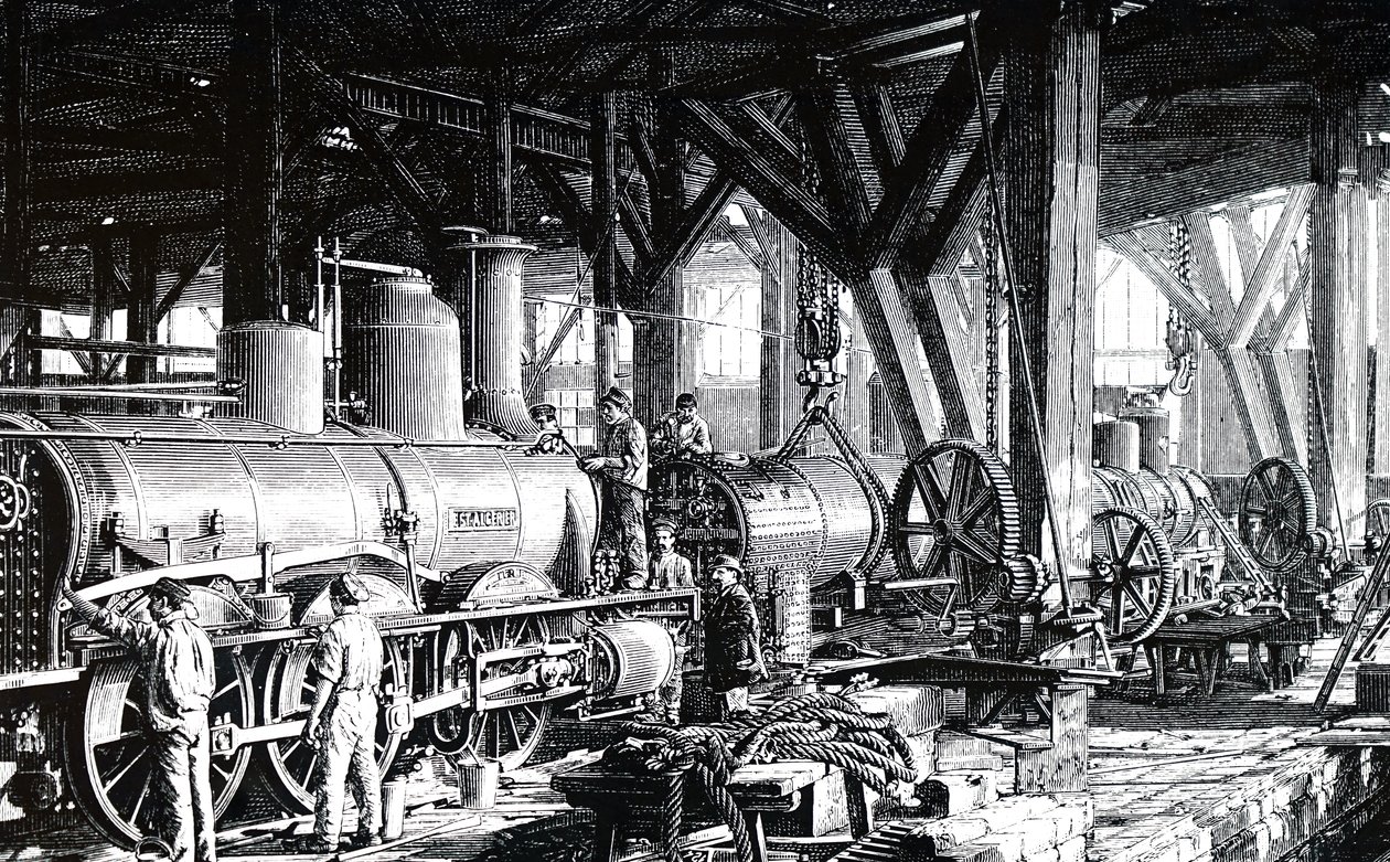 O chão de fábrica da Societe Alsacienne de Constructions Mecaniques. de Unbekannt