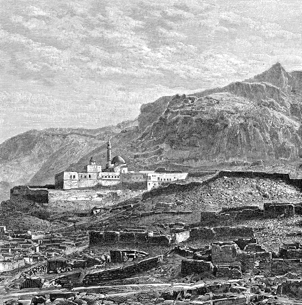 A mesquita e o bairro em ruínas de Bayazid Dogubayazit, Turquia, 1895 de Unbekannt