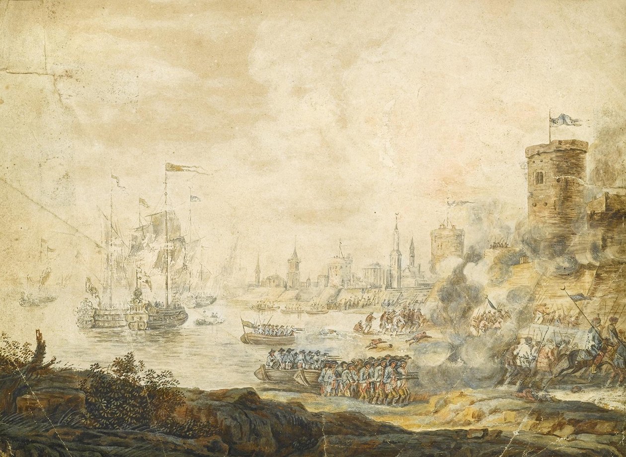 A batalha naval de Chesma em 5 de julho de 1770, século XVIII de Unbekannt