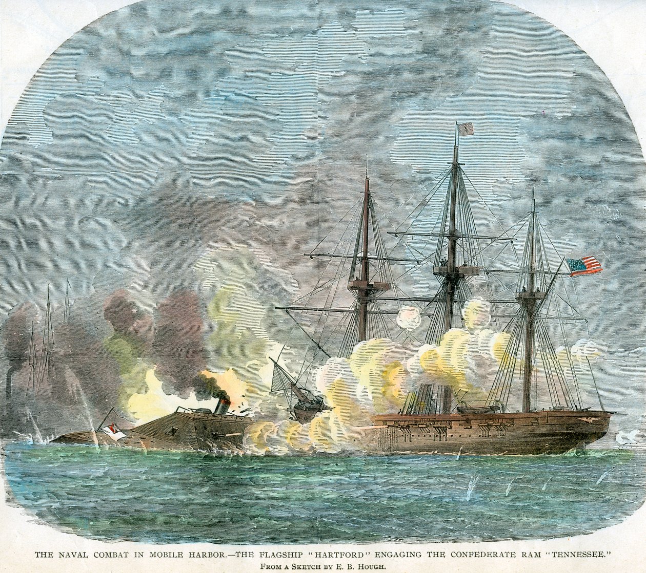O combate naval em Mobile Harbor, Alabama, Guerra Civil Americana, 5 de agosto de 1864 de Unbekannt