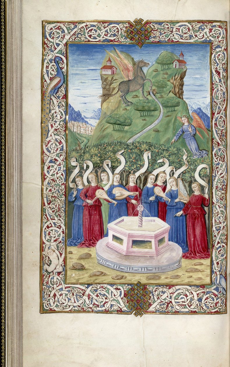 As nove musas com Pegasus e Monte Helicon de Argumentum por Guarinus Veronensis, 1485-1499 de Unbekannt