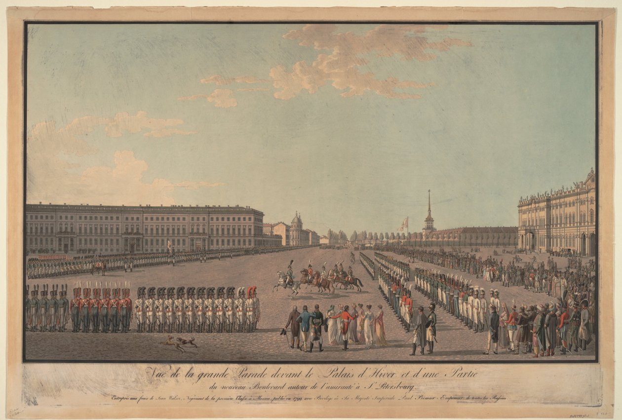 O desfile em frente ao Palácio de Inverno em São Petersburgo, 1799 de Unbekannt