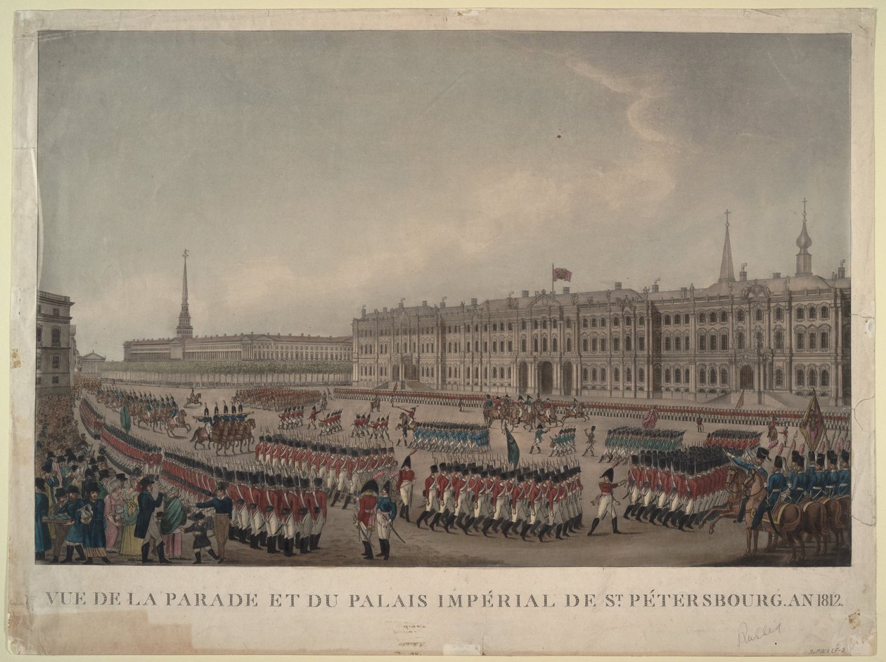 O desfile em frente ao Palácio de Inverno em São Petersburgo em 1812, 1812 de Unbekannt