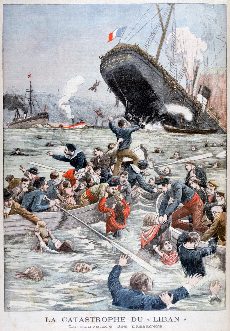 O navio de passageiros Liban afundando depois de colidir com outro navio, 1903 de Unbekannt