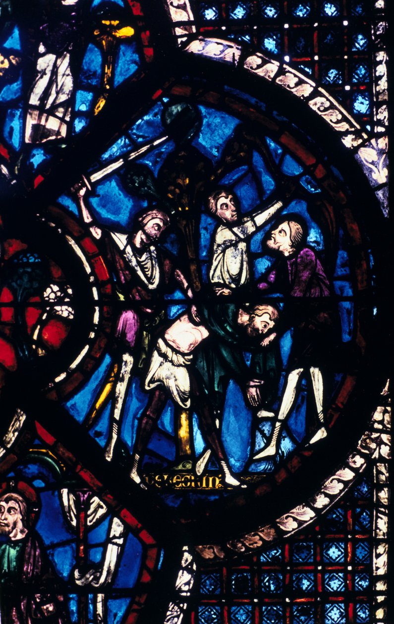 O peregrino atacado por ladrões, vitrais, Catedral de Chartres, França, 1205-1215 de Unbekannt